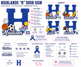 Personalized Highlands H Sports Door Sign | Tada Custom Creations