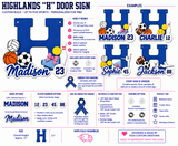 Personalized Highlands H Sports Door Sign | Tada Custom Creations