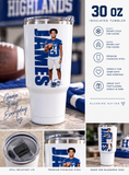 Custom Highlands Football Player Drinkware | Personalized Tumbler & 30 oz Handled Hydro Flask