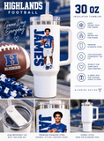 Custom Highlands Football Player Drinkware | Personalized Tumbler & 30 oz Handled Hydro Flask