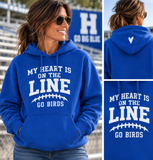 Highlands Football Heart is on the line hoodie royal blue on model