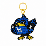 Bluebird seed bead bag charm with gold lobster clasp
