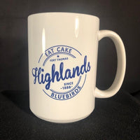 Highlands Logo on both sides.  15 oz. ceramic mug is dishwasher and microwave safe.