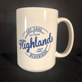 Highlands Logo on both sides.  15 oz. ceramic mug is dishwasher and microwave safe.